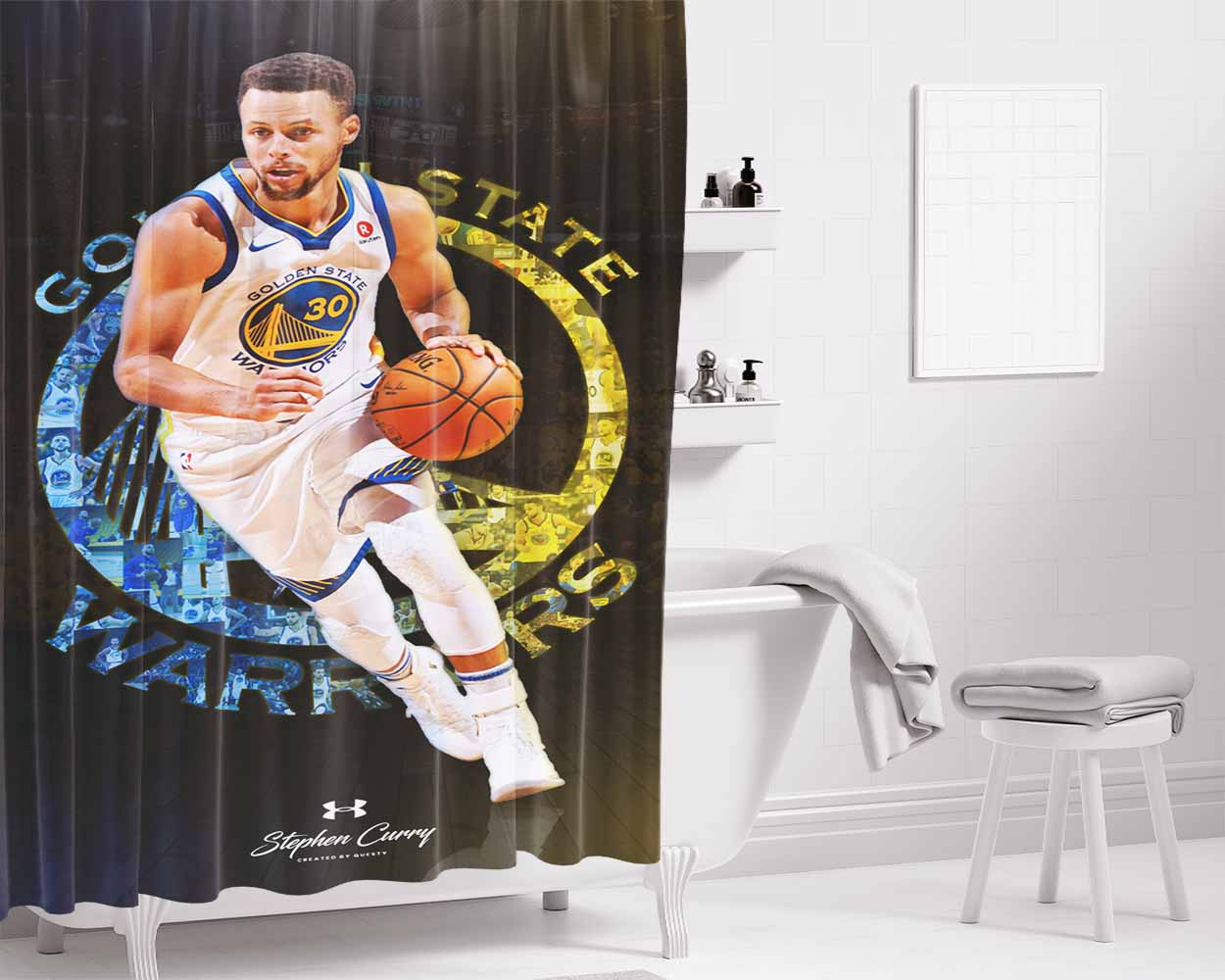 Curry Golden States Warrior 30 Bathroom Shower Curtain Fabric Waterproof | 66 X 72 Inch