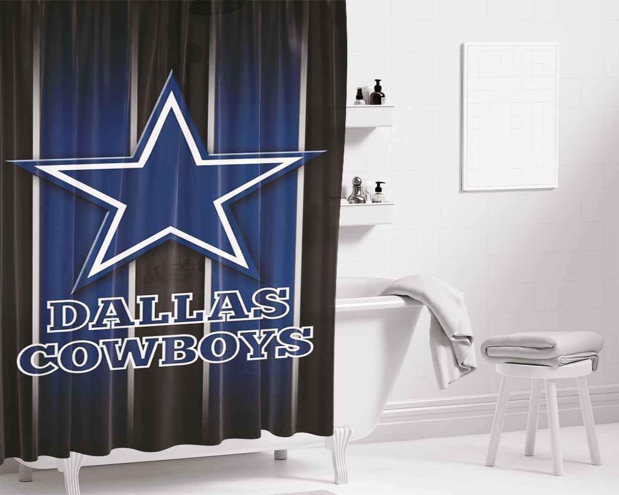 Dallas Cowboys Black Background Bathroom Shower Curtain Fabric Waterproof | 66 X 72 Inch