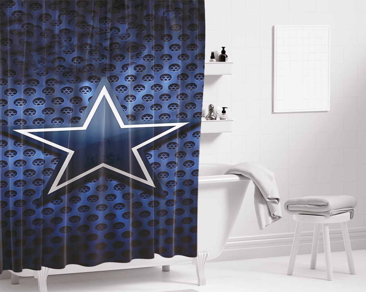 Dallas Cowboys Blue Bathroom Shower Curtain Fabric Waterproof | 66 X 72 Inch