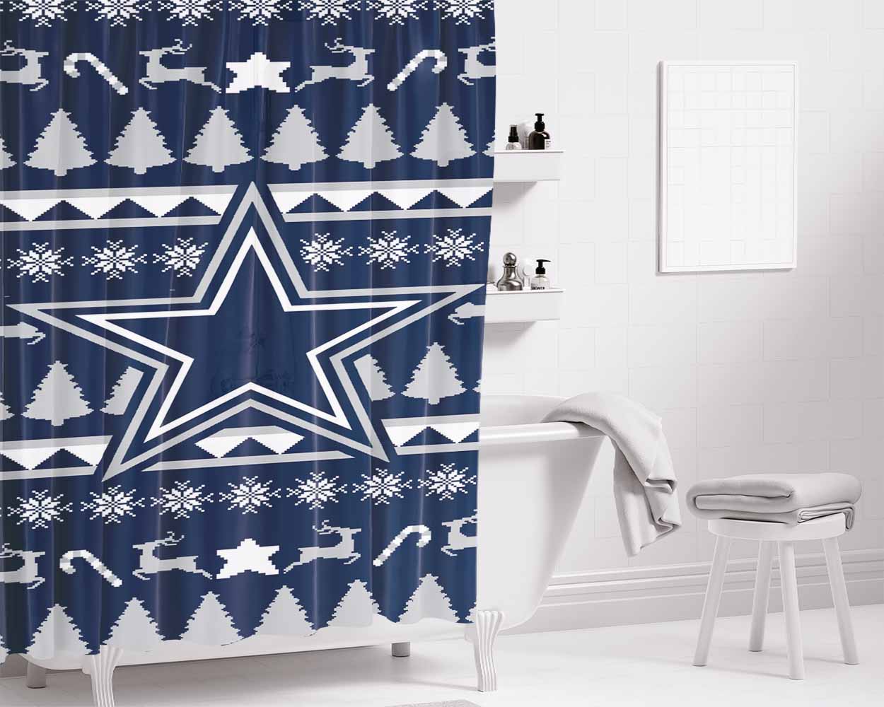 Dallas Cowboys Christmas Sweater Bathroom Shower Curtain Fabric Waterproof | 66 X 72 Inch