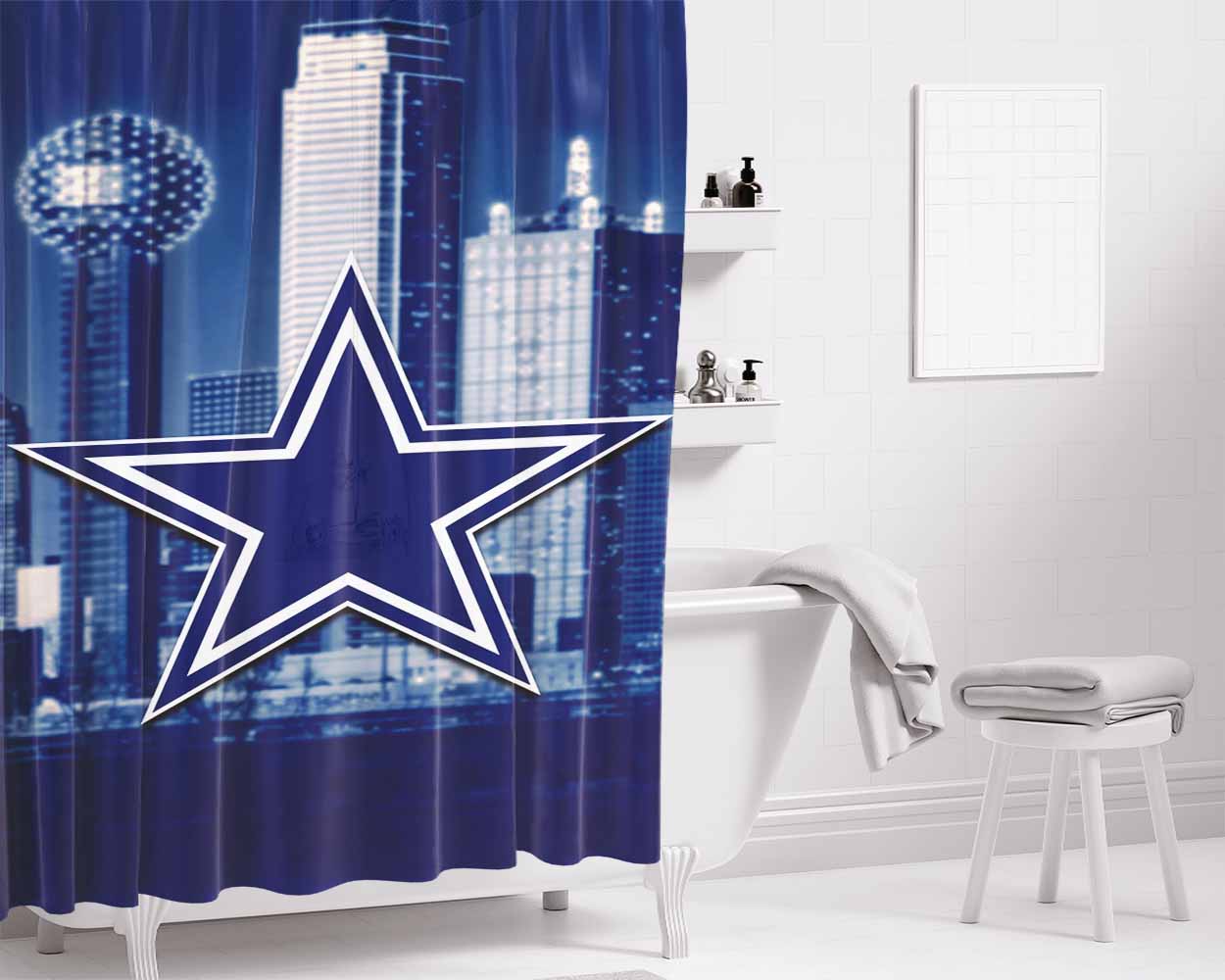 Dallas Cowboys City Themed Bathroom Shower Curtain Fabric Waterproof | 66 X 72 Inch