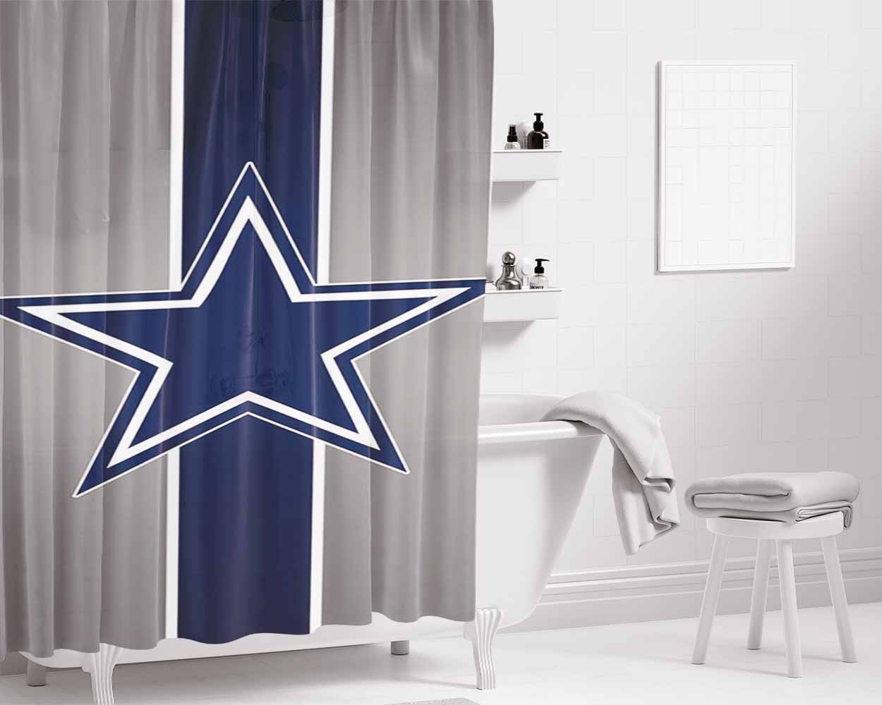Dallas Cowboys Flag Bathroom Shower Curtain Fabric Waterproof | 66 X 72 Inch