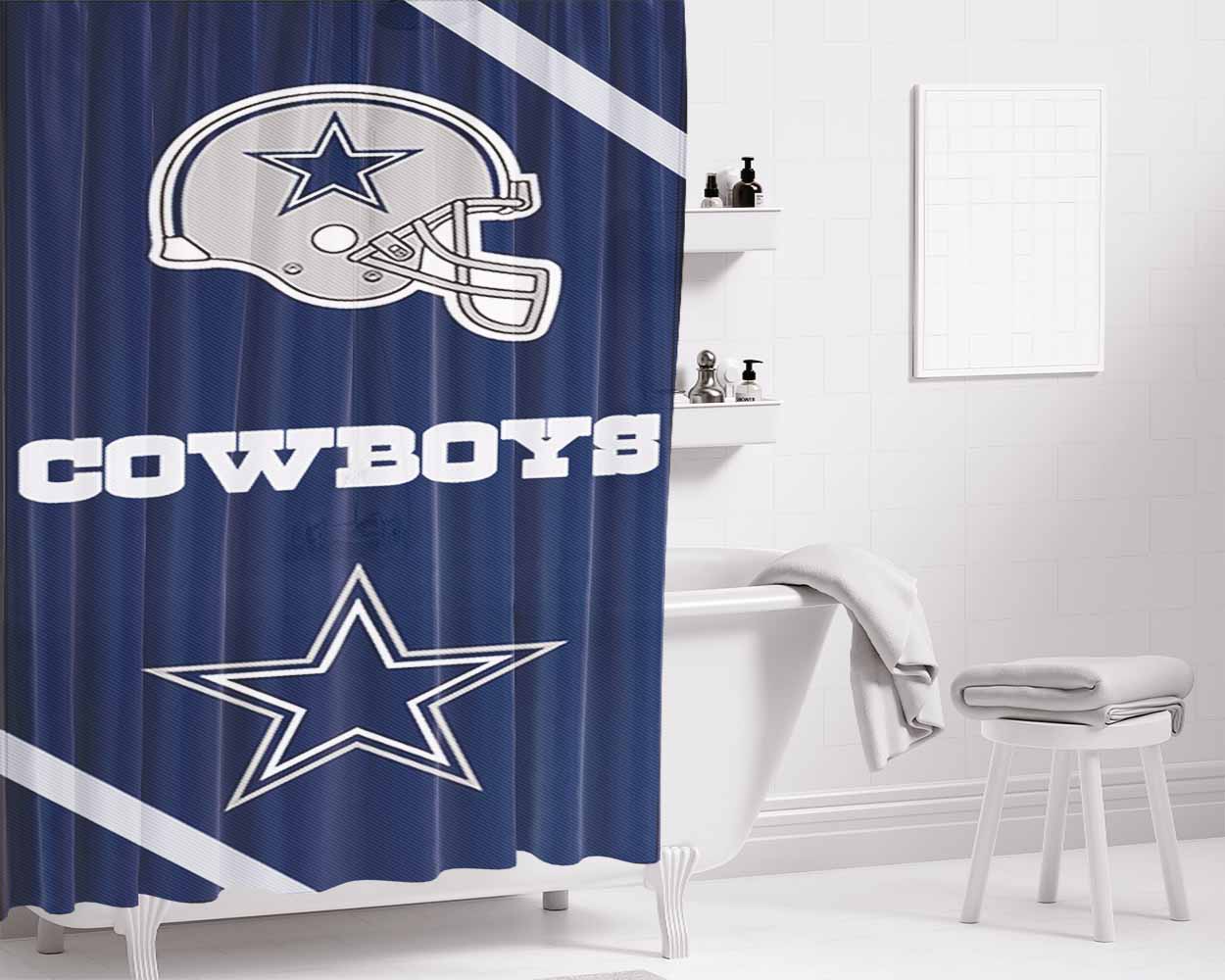 Dallas Cowboys Helm Bathroom Shower Curtain Fabric Waterproof | 66 X 72 Inch