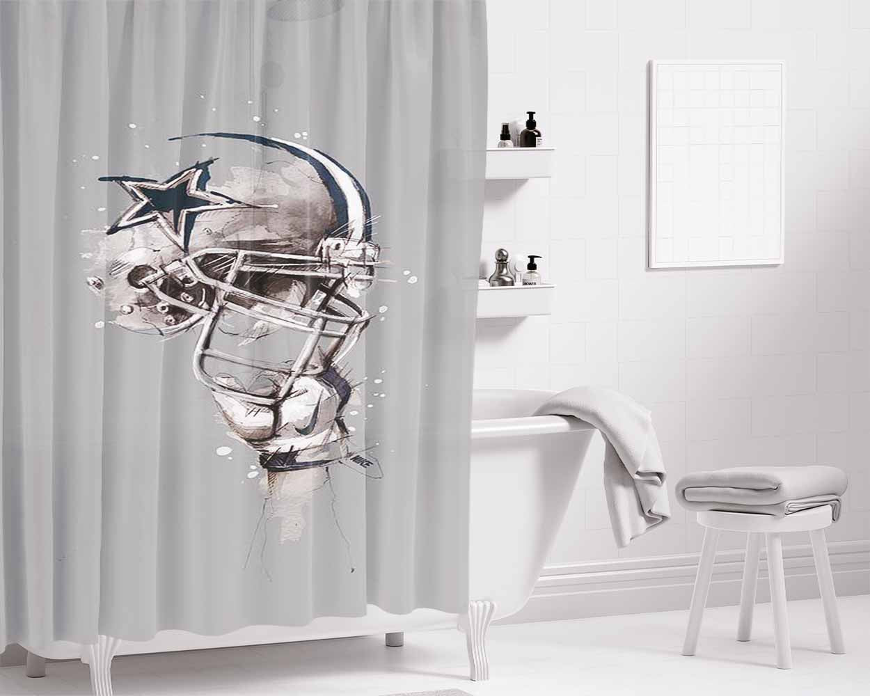 Dallas Cowboys Helmet Painting Flo Bathroom Shower Curtain Fabric Waterproof | 66 X 72 Inch