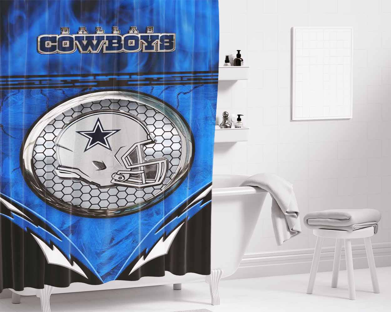 Dallas Cowboys Helmet Bathroom Shower Curtain Fabric Waterproof | 66 X 72 Inch