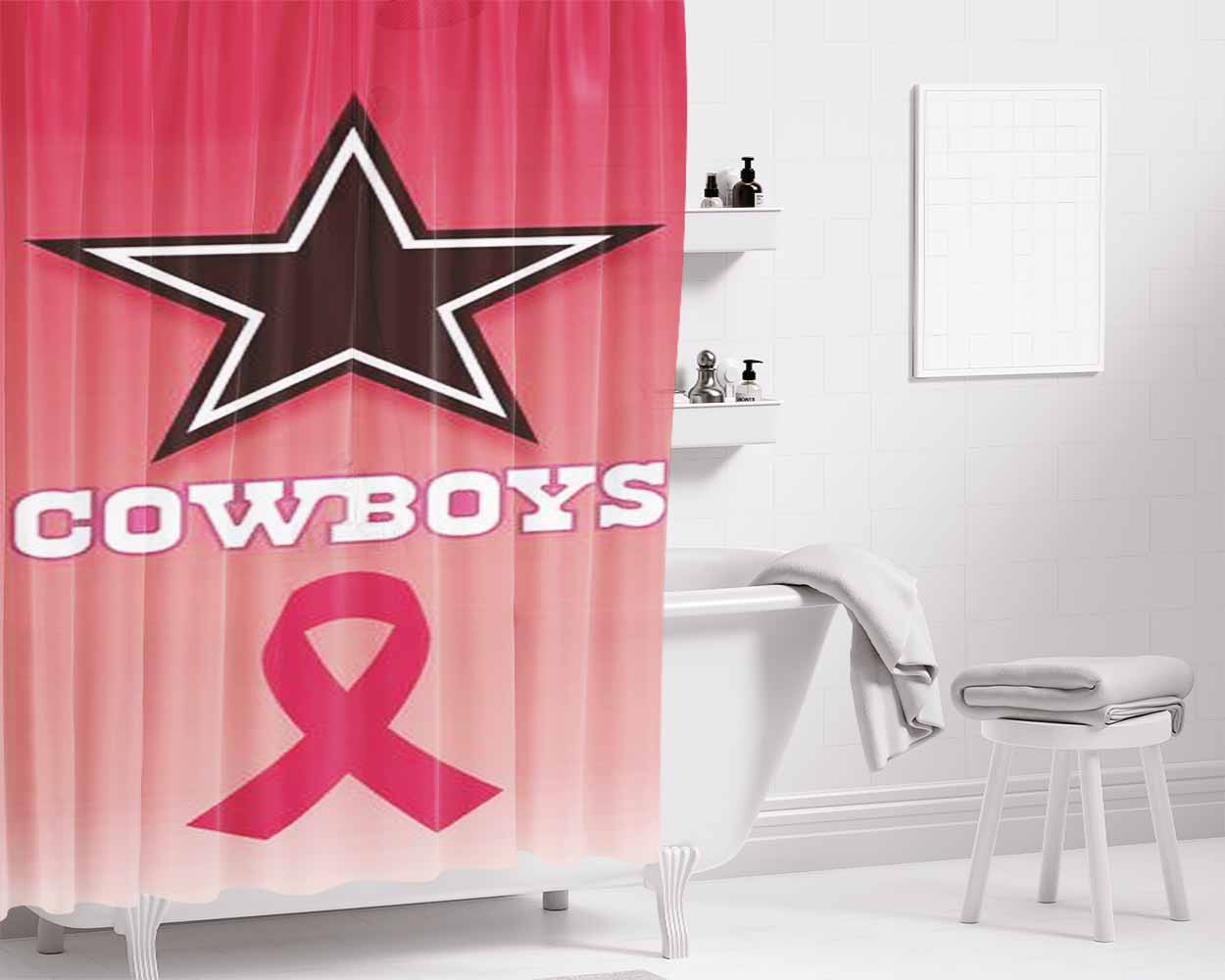 Dallas Cowboys Pink Ribbon Bathroom Shower Curtain Fabric Waterproof | 66 X 72 Inch