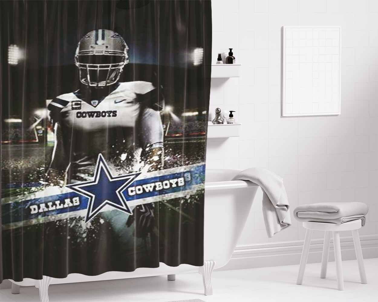 Dallas Cowboys Player Bathroom Shower Curtain Fabric Waterproof | 66 X 72 Inch