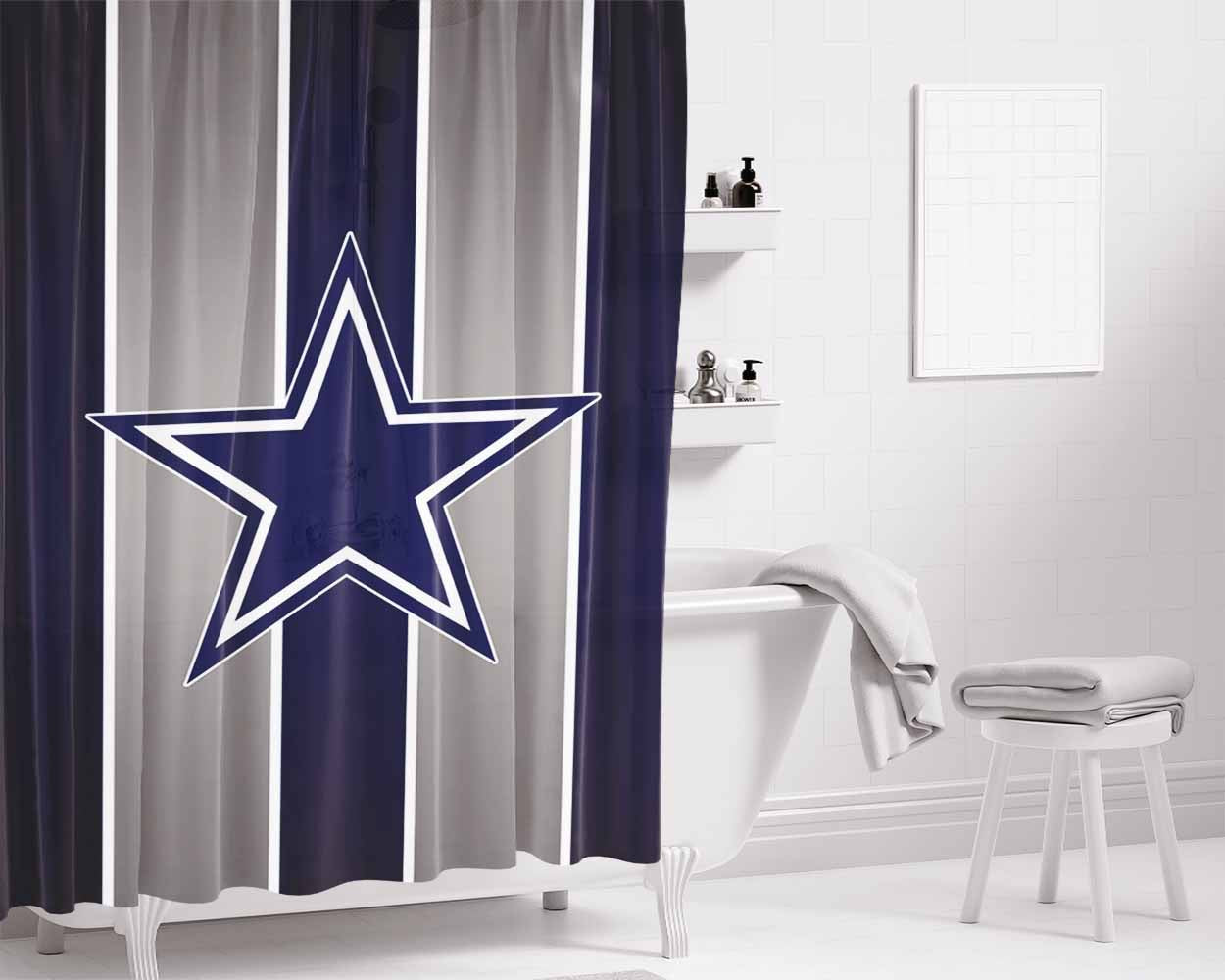 Dallas Cowboys Stars Logo Bathroom Shower Curtain Fabric Waterproof | 66 X 72 Inch