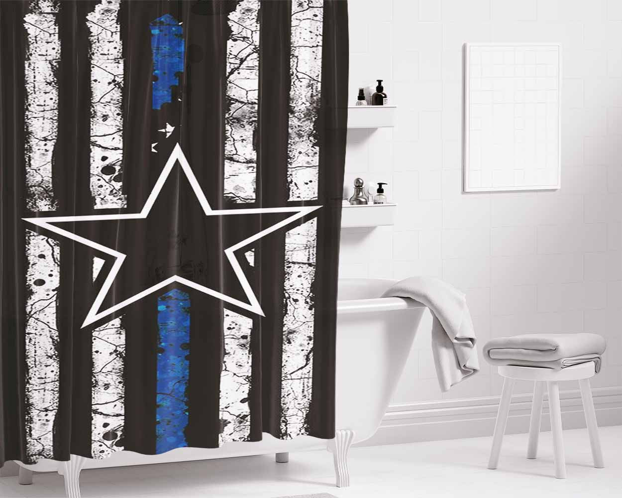 Dallas Cowboys Thin Blue Bathroom Shower Curtain Fabric Waterproof | 66 X 72 Inch