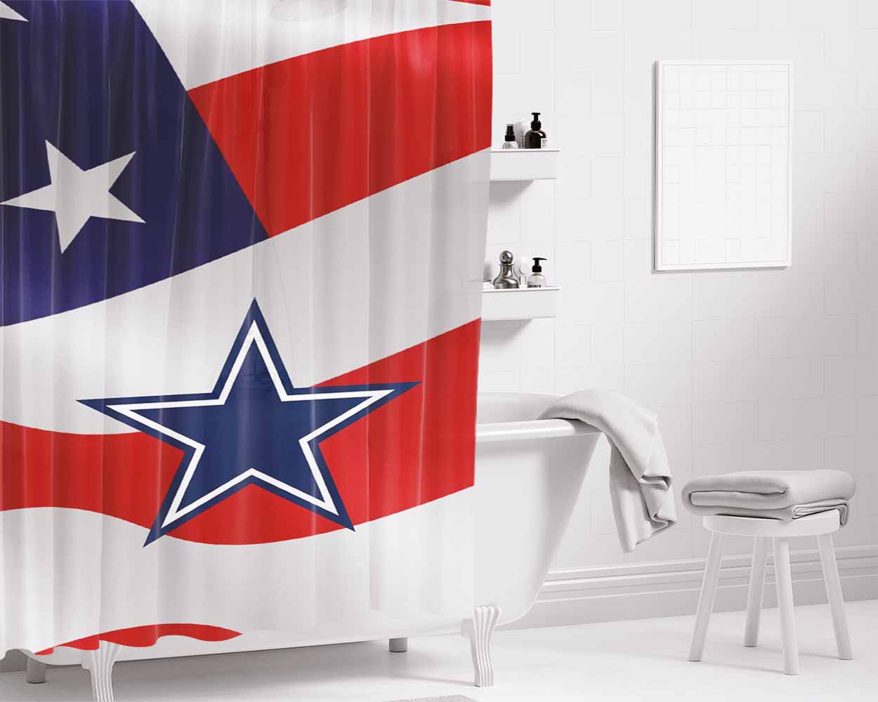 Dallas Cowboys X United State Flag Bathroom Shower Curtain Fabric Waterproof | 66 X 72 Inch