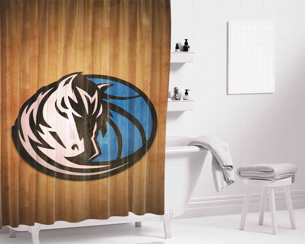Dallas Mavericks Hardwood Bathroom Shower Curtain Fabric Waterproof | 66 X 72 Inch
