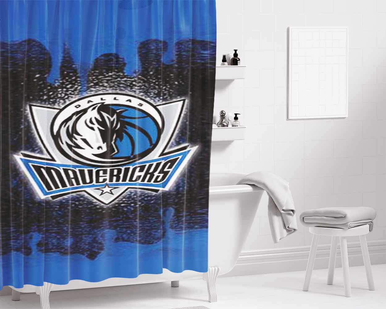 Dallas Mavericks Rough Bkg Bathroom Shower Curtain Fabric Waterproof | 66 X 72 Inch