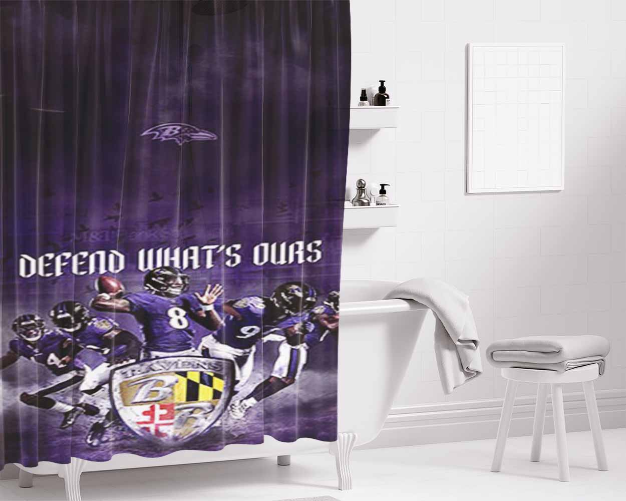 Defend Ravens Bathroom Shower Curtain Fabric Waterproof | 66 X 72 Inch