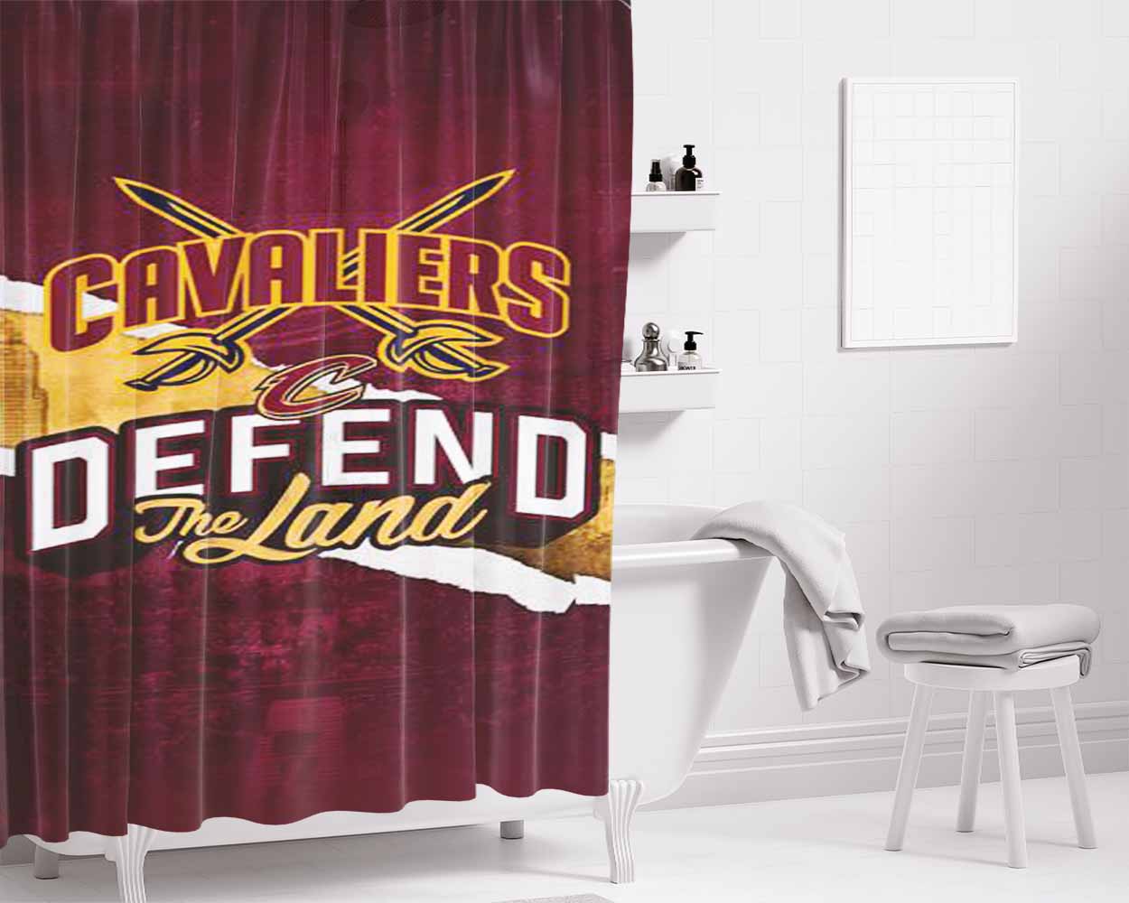 Defend The Land Cavaliers Playoff Bathroom Shower Curtain Fabric Waterproof | 66 X 72 Inch