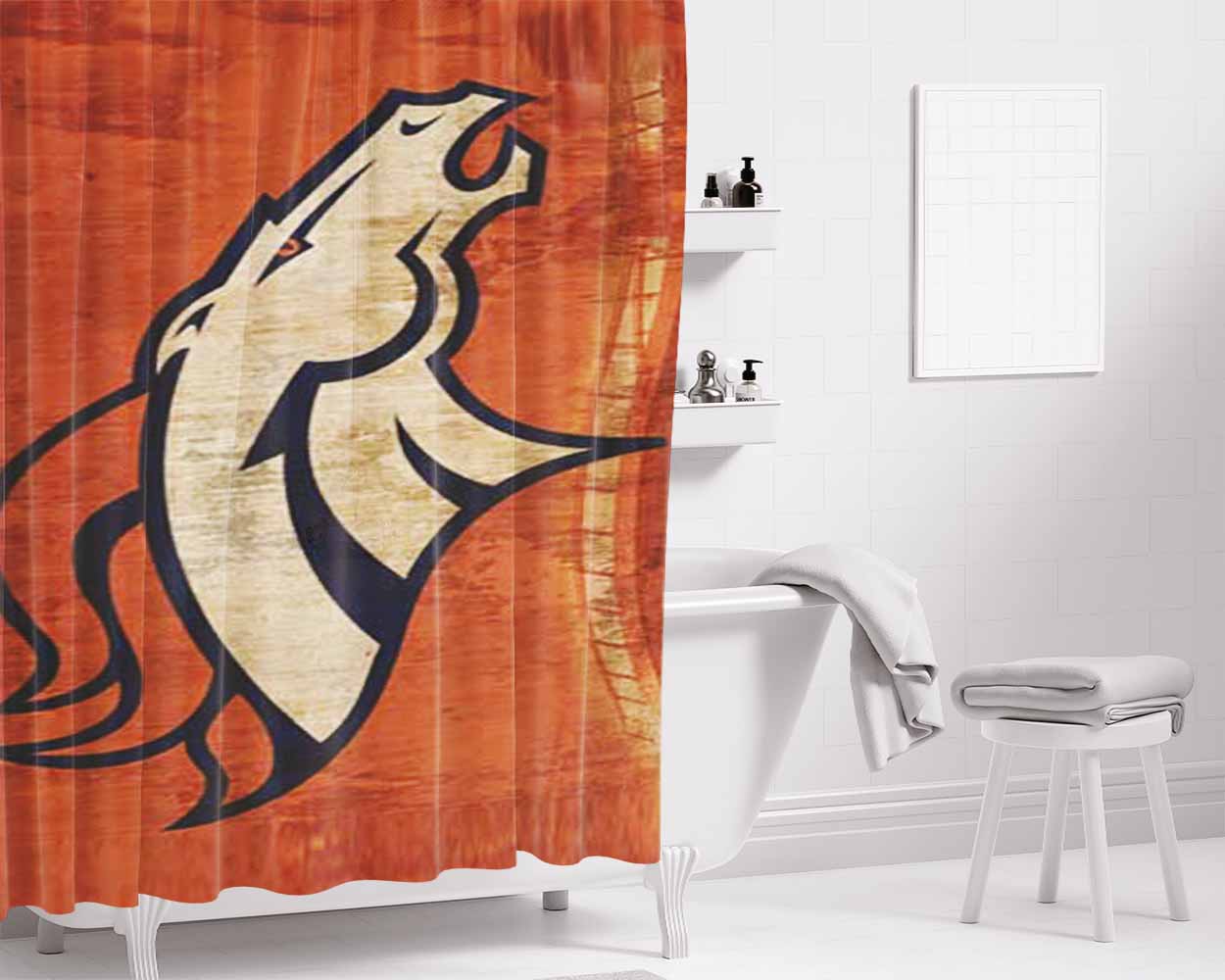 Denver Broncos Cracked Bkg Bathroom Shower Curtain Fabric Waterproof | 66 X 72 Inch