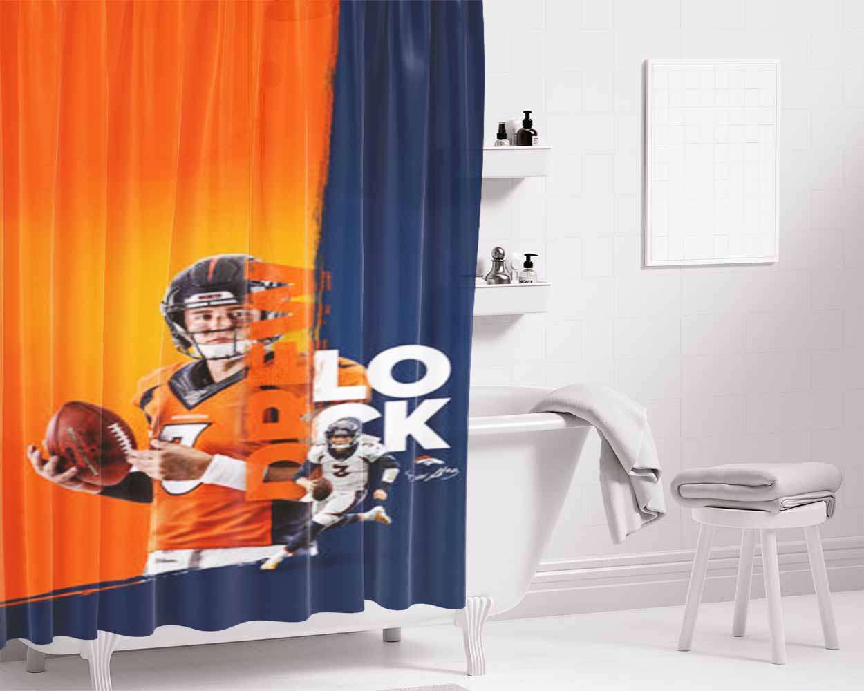 Denver Broncos Drew Lock Bathroom Shower Curtain Fabric Waterproof | 66 X 72 Inch