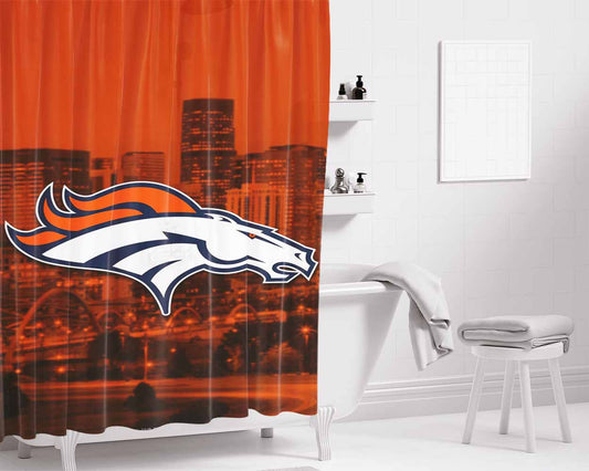 Denver Broncos Emblem Bathroom Shower Curtain Fabric Waterproof | 66 X 72 Inch