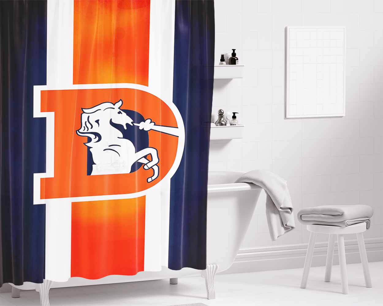 Denver Broncos Flag Houses Bathroom Shower Curtain Fabric Waterproof | 66 X 72 Inch