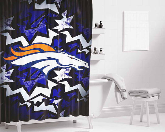 Denver Broncos Football Team Zigzag Art Bathroom Shower Curtain Fabric Waterproof | 66 X 72 Inch