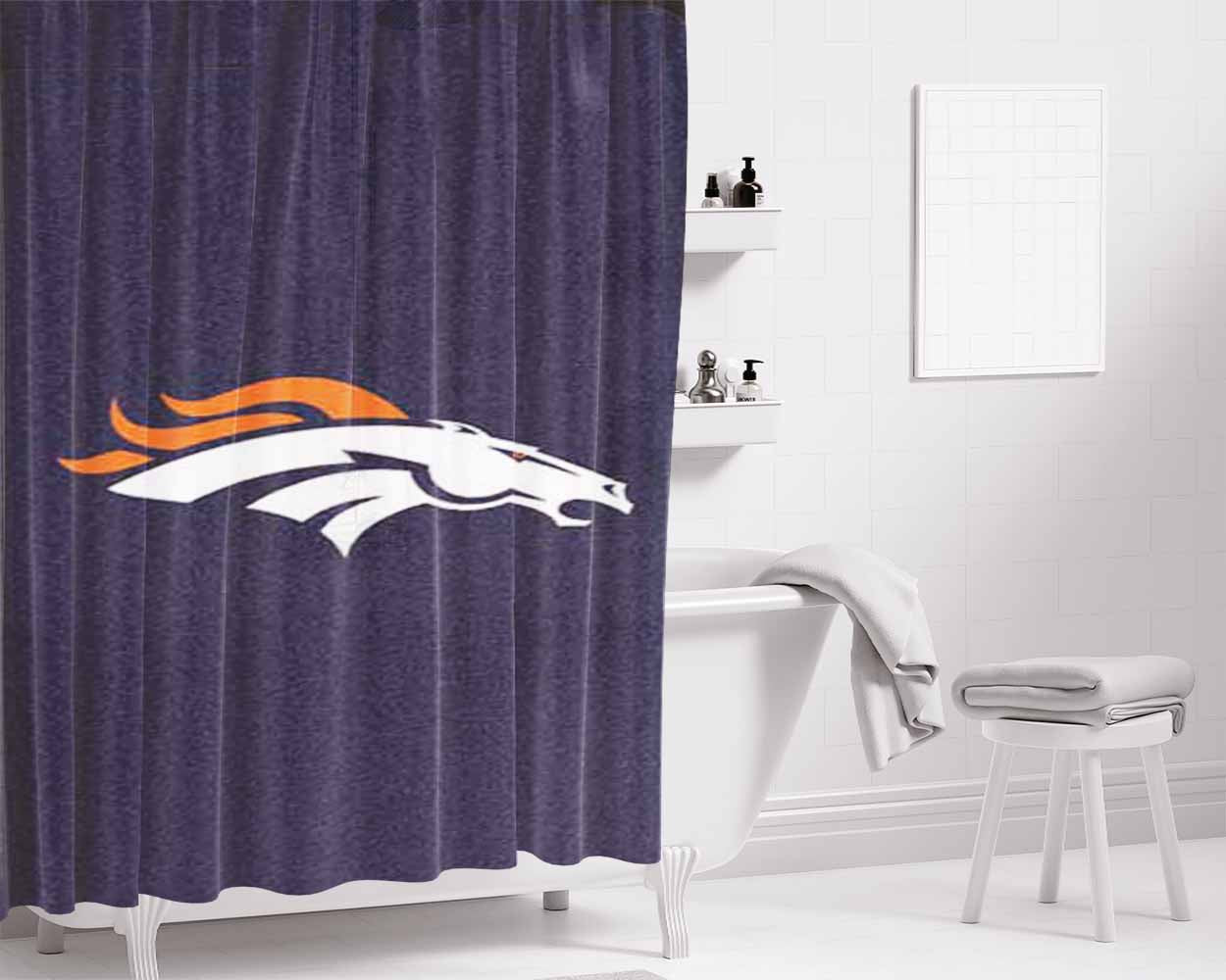 Denver Broncos Grainy Bathroom Shower Curtain Fabric Waterproof | 66 X 72 Inch