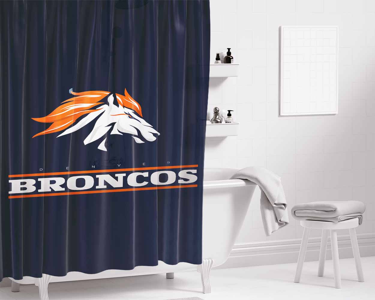 Denver Broncos Logo American Football Team Bathroom Shower Curtain Fabric Waterproof | 66 X 72 Inch