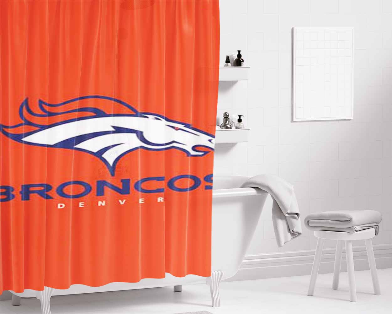 Denver Broncos Logo Basic Bathroom Shower Curtain Fabric Waterproof | 66 X 72 Inch