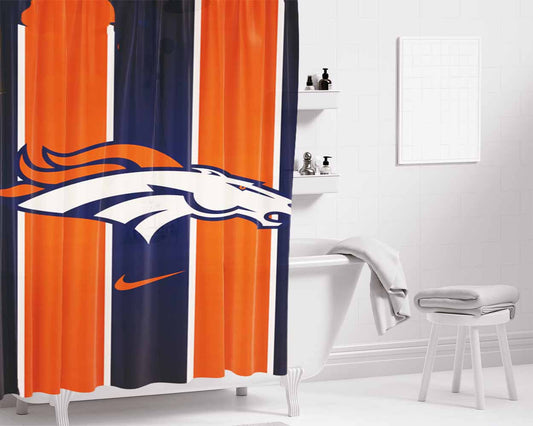 Denver Broncos Logo Stripes Bathroom Shower Curtain Fabric Waterproof | 66 X 72 Inch