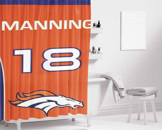 Denver Broncos Manning Jersey Bathroom Shower Curtain Fabric Waterproof | 66 X 72 Inch