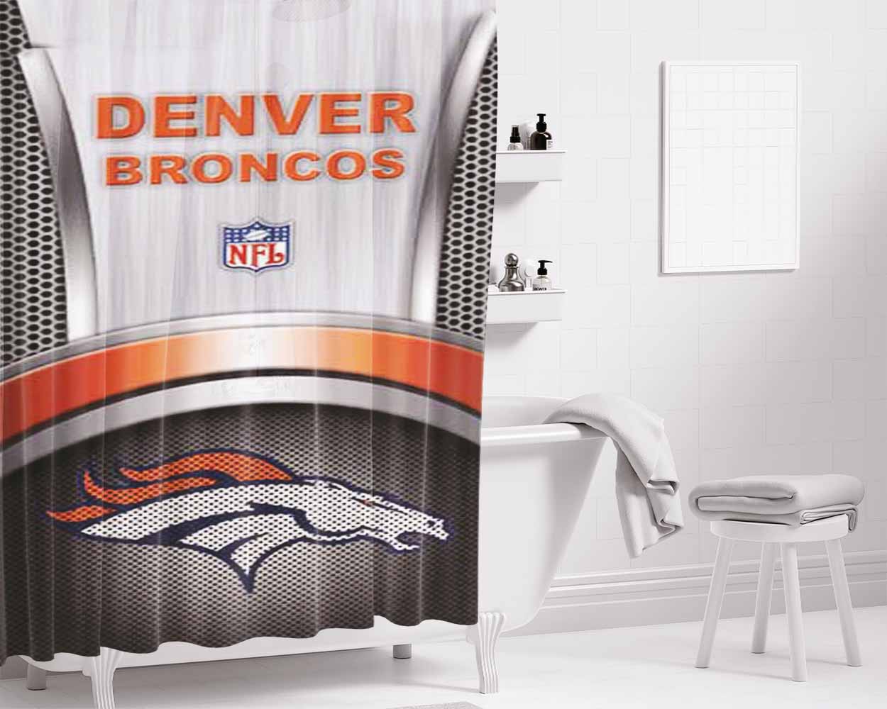 Denver Broncos Meshbox Bathroom Shower Curtain Fabric Waterproof | 66 X 72 Inch