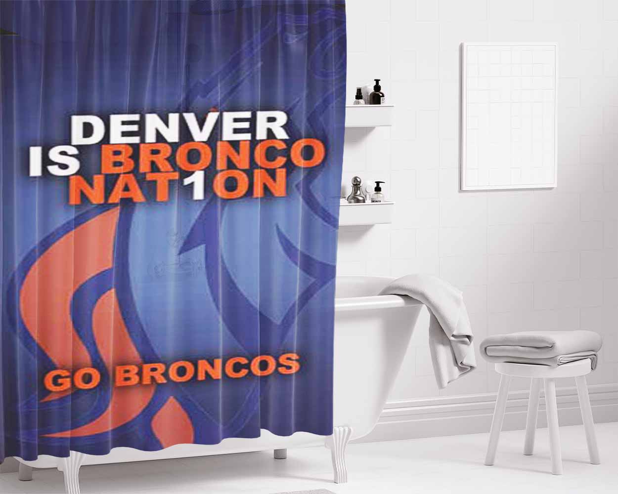 Denver Broncos Nat1On Bathroom Shower Curtain Fabric Waterproof | 66 X 72 Inch