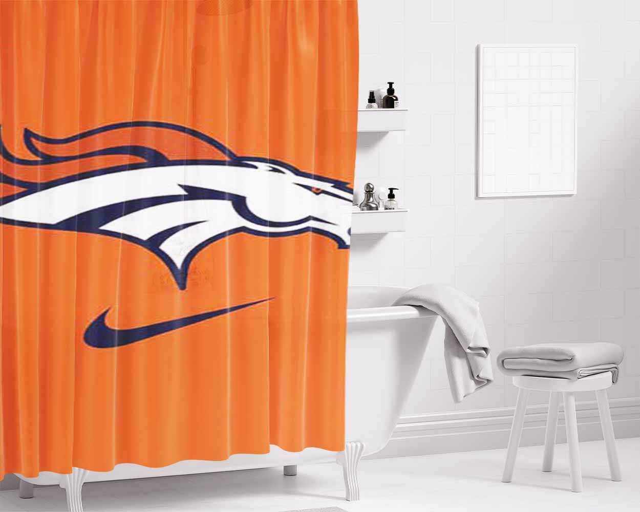 Denver Broncos Nike Logo Bathroom Shower Curtain Fabric Waterproof | 66 X 72 Inch