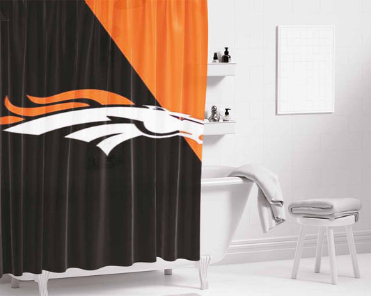 Denver Broncos Orange And Black Angles Bathroom Shower Curtain Fabric Waterproof | 66 X 72 Inch