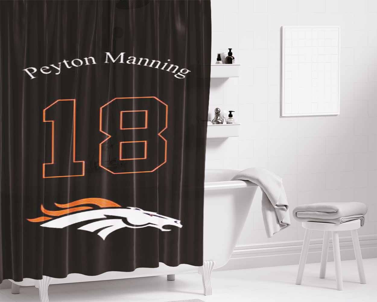 Denver Broncos P Manning Bathroom Shower Curtain Fabric Waterproof | 66 X 72 Inch