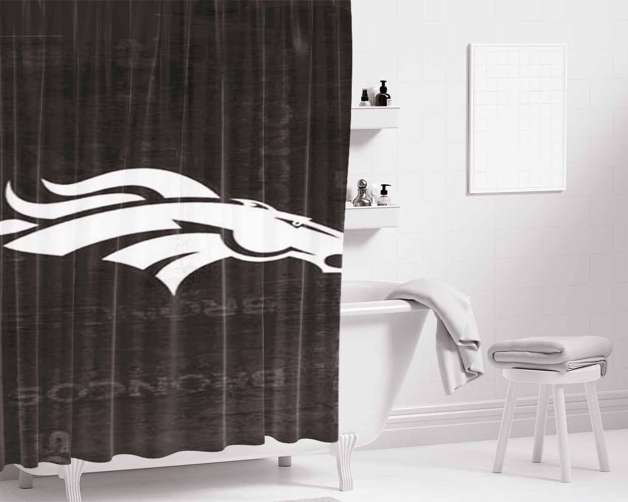Denver Broncos Rough Grey Bathroom Shower Curtain Fabric Waterproof | 66 X 72 Inch