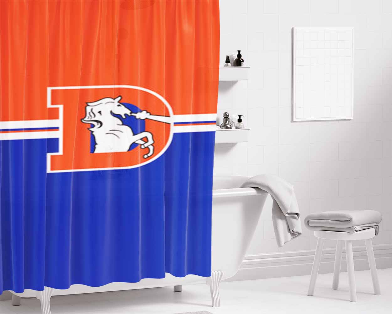 Denver Broncos Symbol Bathroom Shower Curtain Fabric Waterproof | 66 X 72 Inch