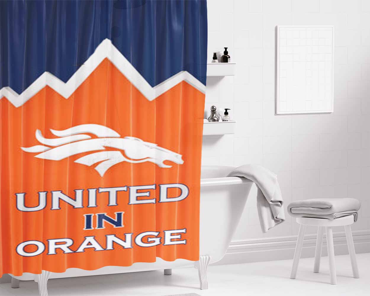 Denver Broncos United In Orange Bathroom Shower Curtain Fabric Waterproof | 66 X 72 Inch