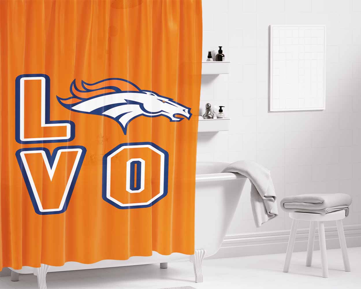 Denver Broncos Bathroom Shower Curtain Fabric Waterproof | 66 X 72 Inch
