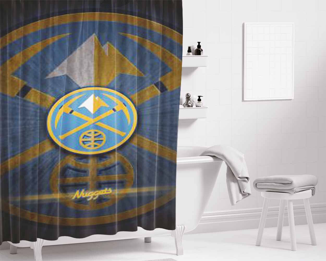 Denver Nuggets Logo Bathroom Shower Curtain Fabric Waterproof | 66 X 72 Inch