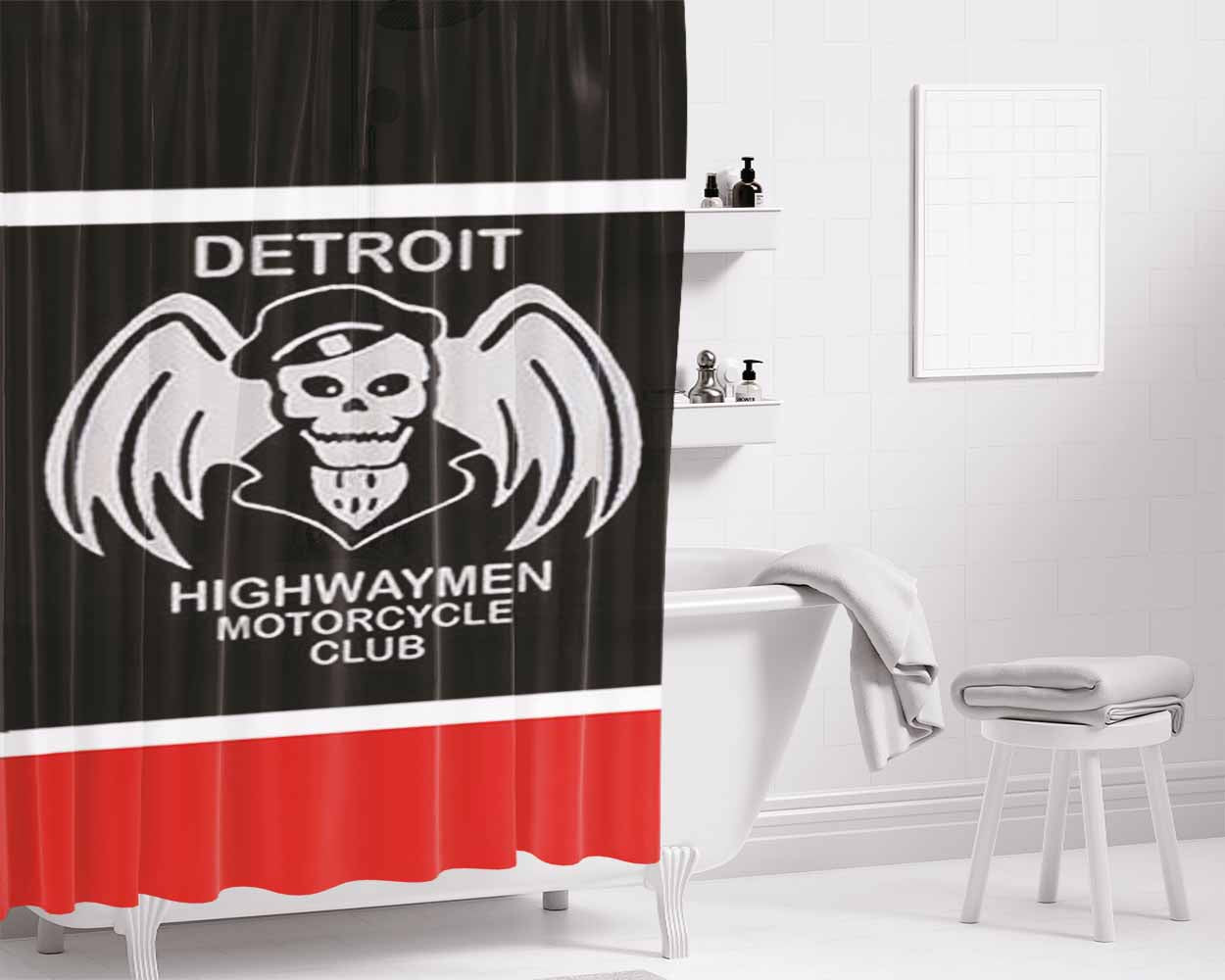 Detroit Highwaymen Motorcycle Club Bathroom Shower Curtain Fabric Waterproof | 66 X 72 Inch