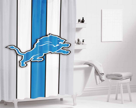 Detroit Lions Blue Football Logo Bathroom Shower Curtain Fabric Waterproof | 66 X 72 Inch