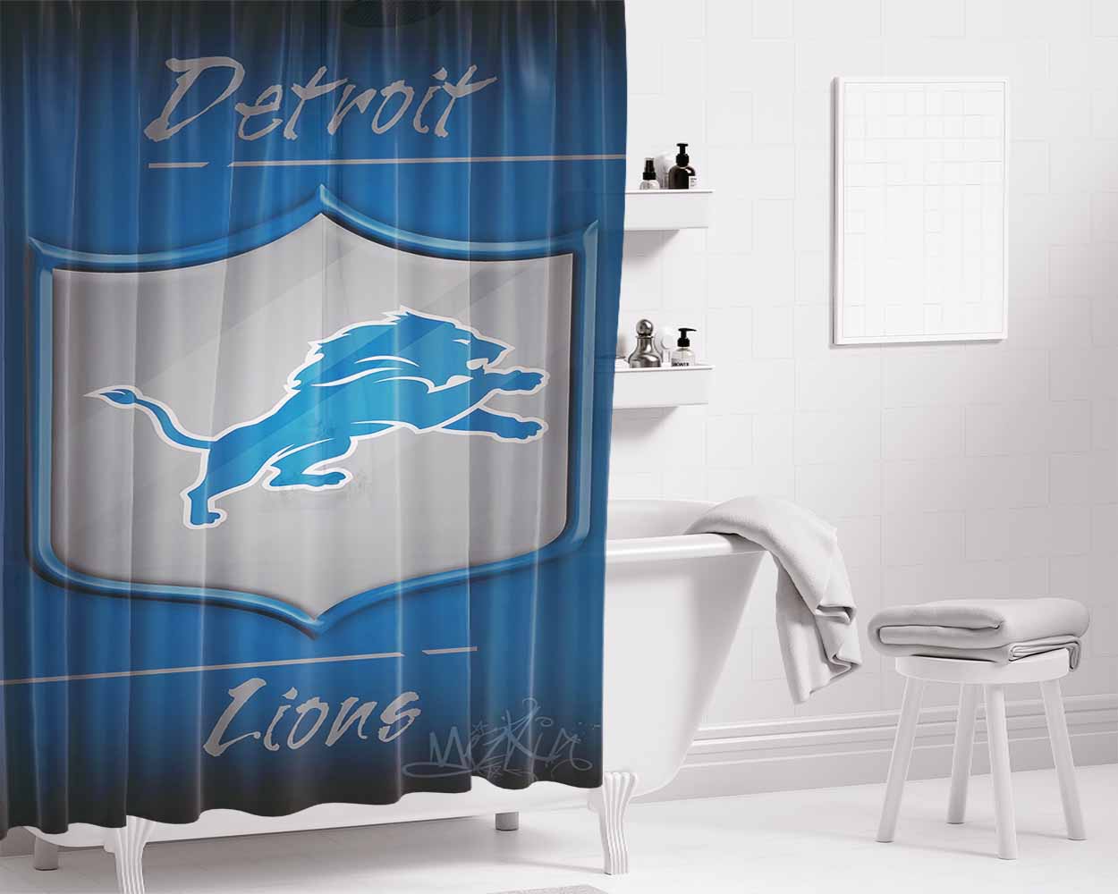 Detroit Lions, Blue, Golden Tate, Matthew Stafford, Bathroom Shower Curtain Fabric Waterproof | 66 X 72 Inch