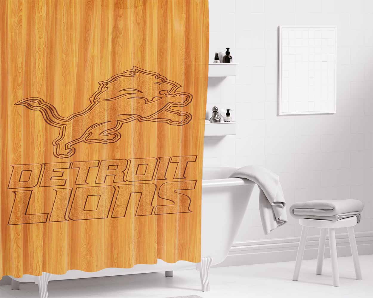 Detroit Lions Bathroom Shower Curtain Fabric Waterproof | 66 X 72 Inch