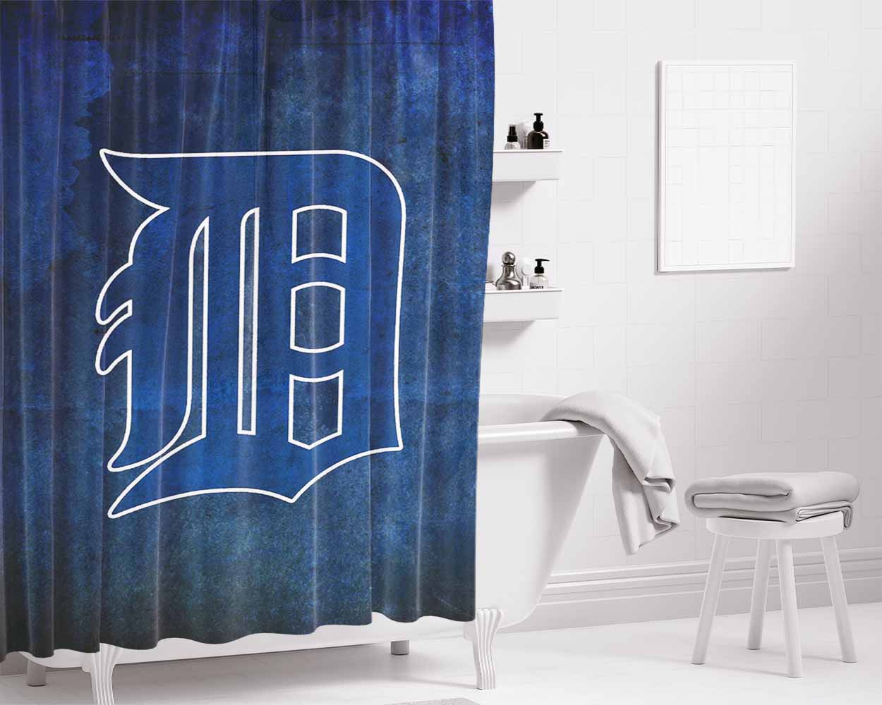 Detroit Logo Blue Bathroom Shower Curtain Fabric Waterproof | 66 X 72 Inch