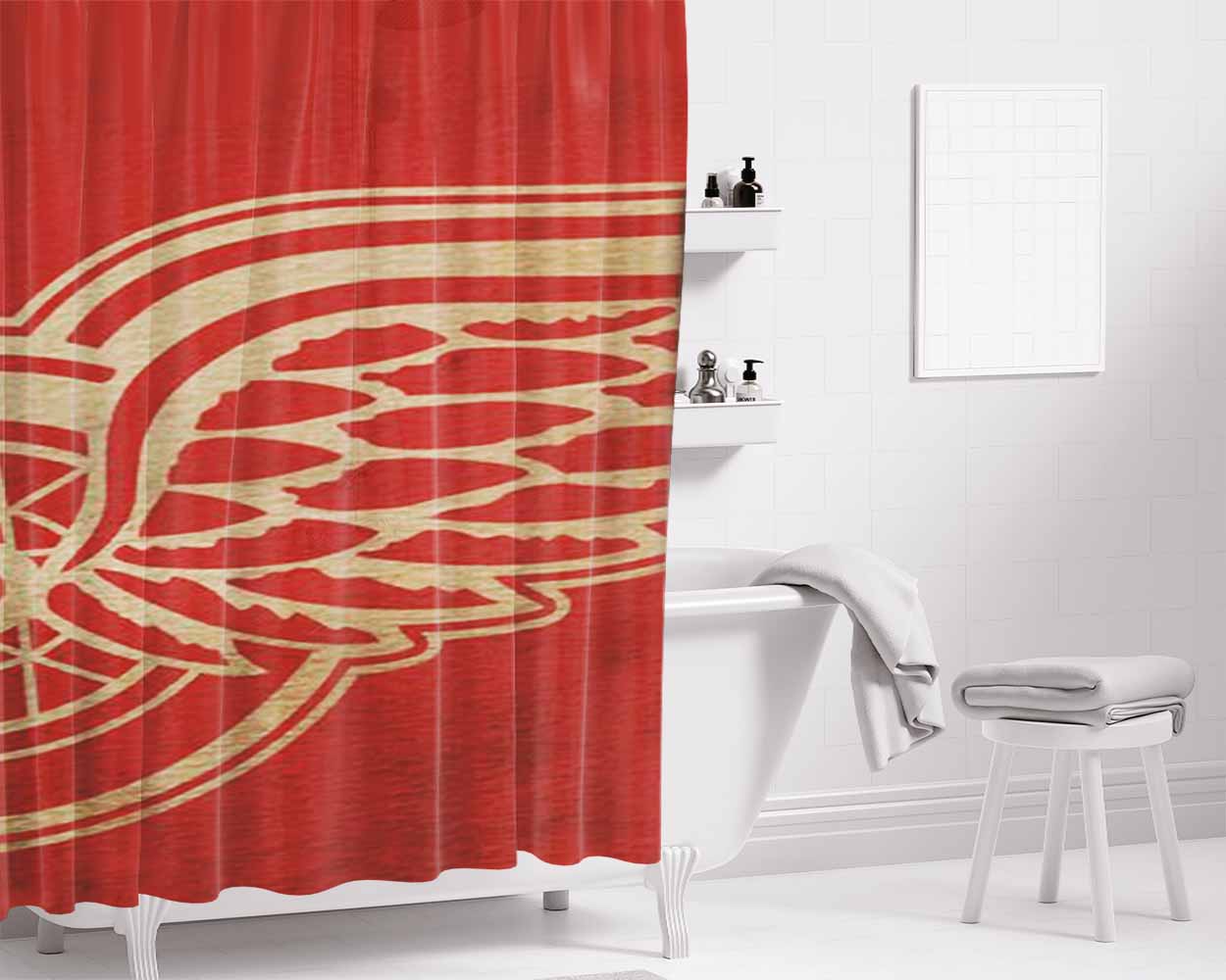 Detroit Red Wings Distressed Logo Bathroom Shower Curtain Fabric Waterproof | 66 X 72 Inch