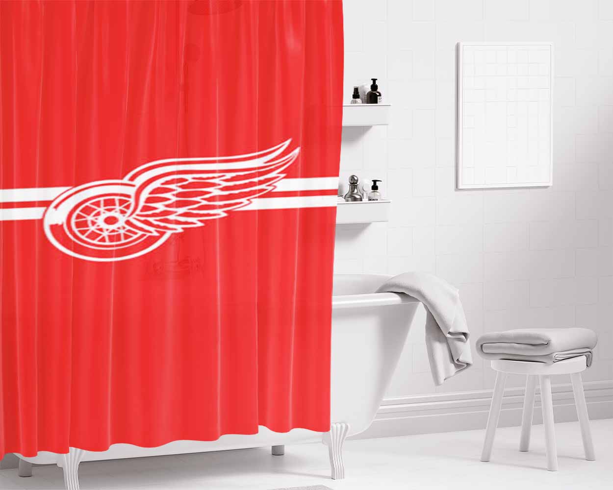 Detroit Red Wings Logo Bathroom Shower Curtain Fabric Waterproof | 66 X 72 Inch