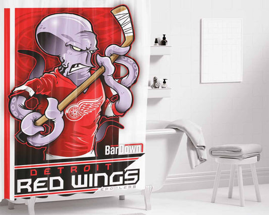 Detroit Red Wings Nhl Bathroom Shower Curtain Fabric Waterproof | 66 X 72 Inch