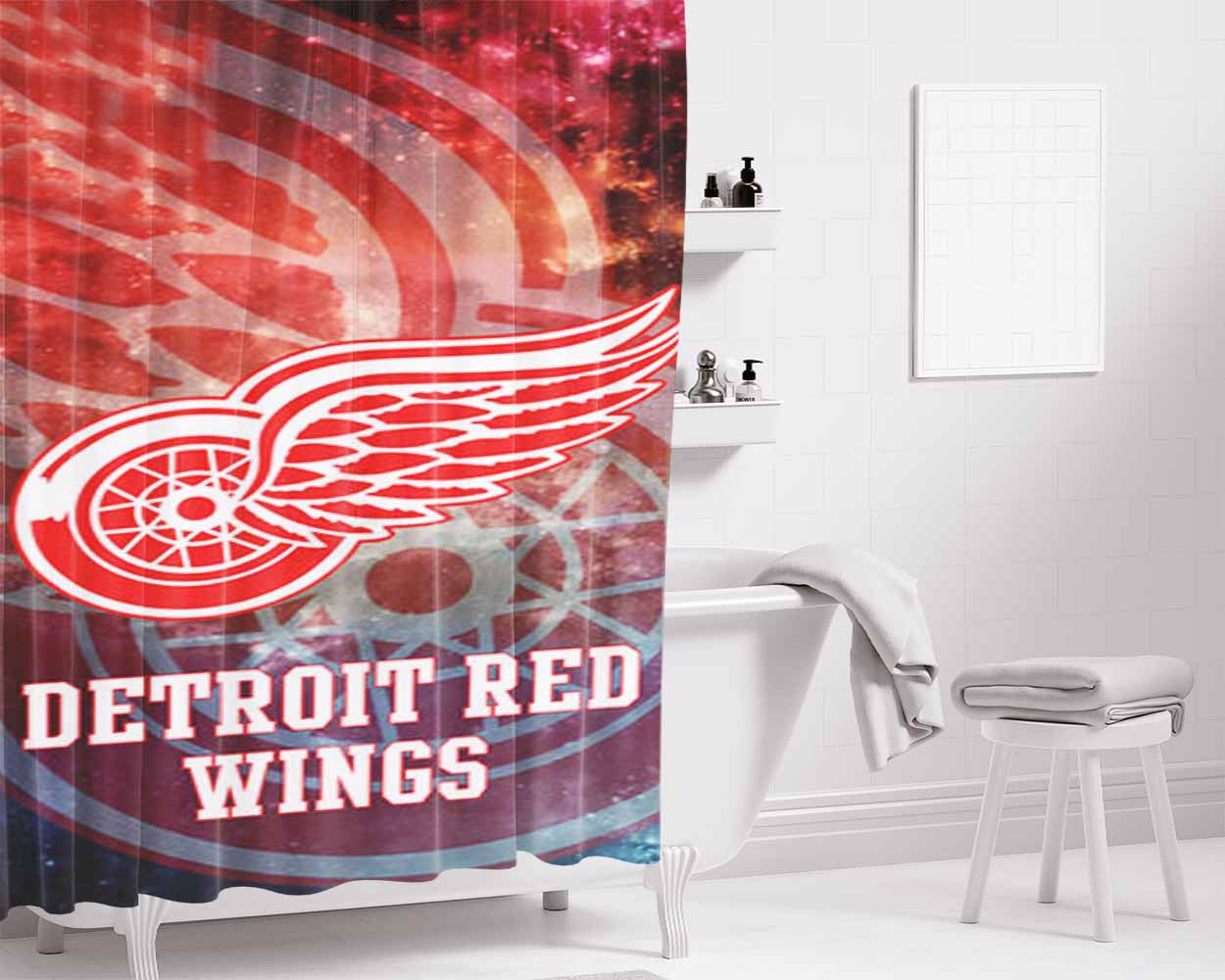Detroit Red Wings Bathroom Shower Curtain Fabric Waterproof | 66 X 72 Inch