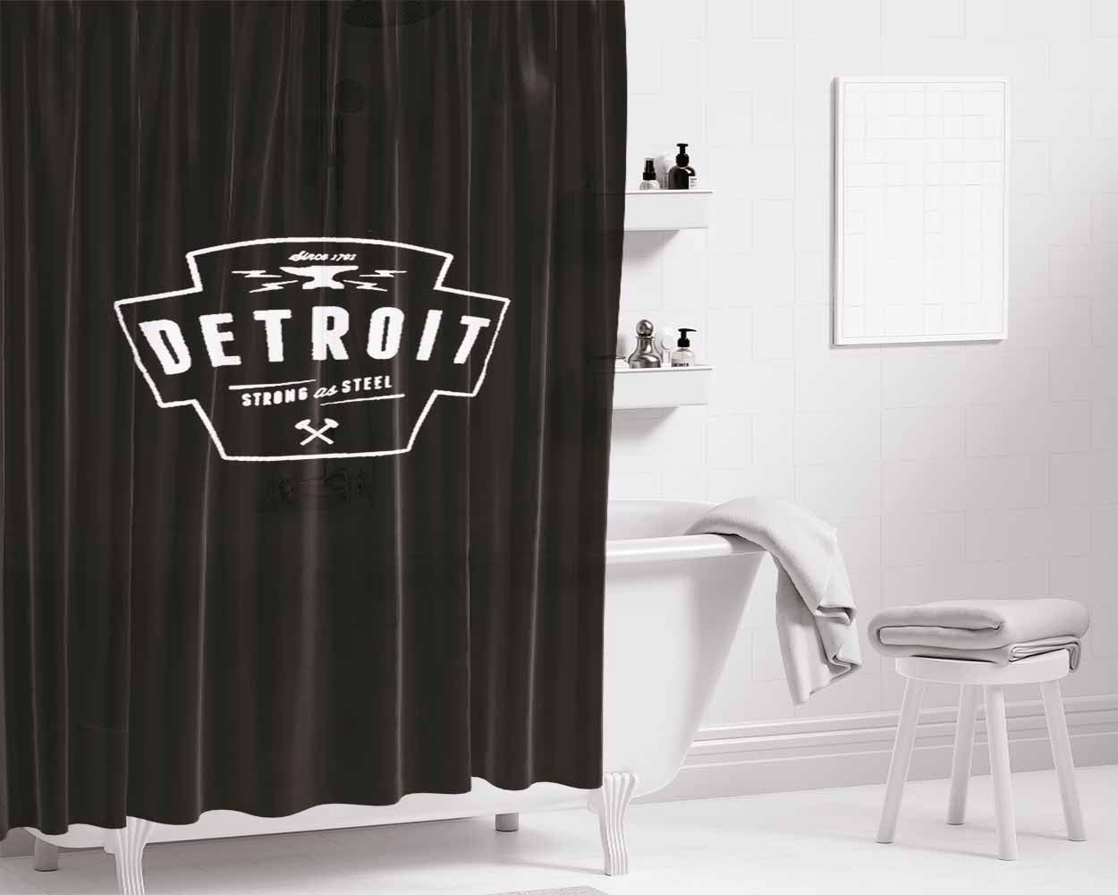 Detroit Strong As Steel Michigan State Tigers Bathroom Shower Curtain Fabric Waterproof | 66 X 72 Inch