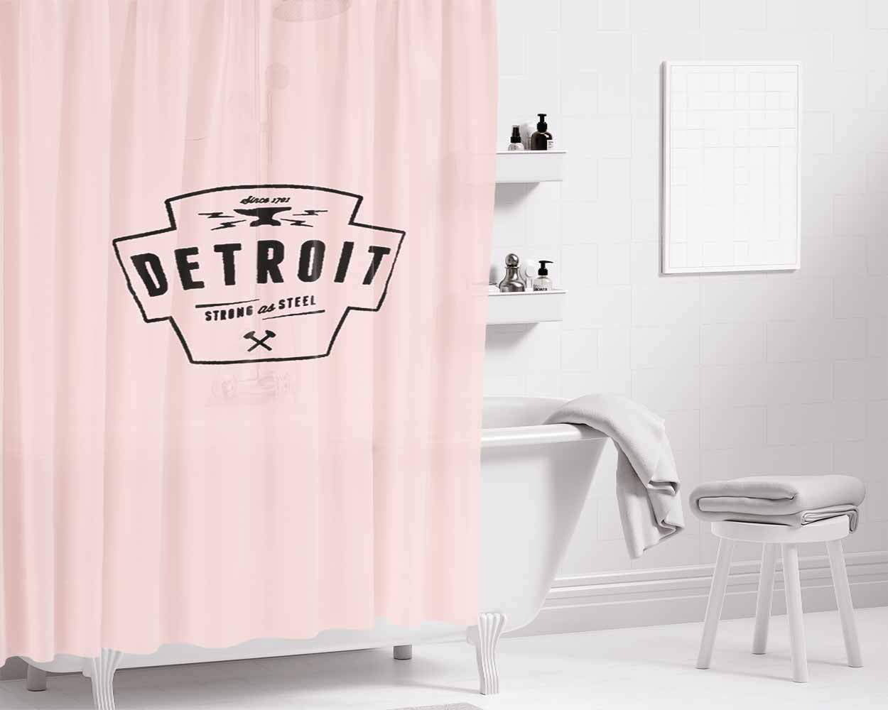 Detroit Strong As Steel Michigan State Bathroom Shower Curtain Fabric Waterproof | 66 X 72 Inch