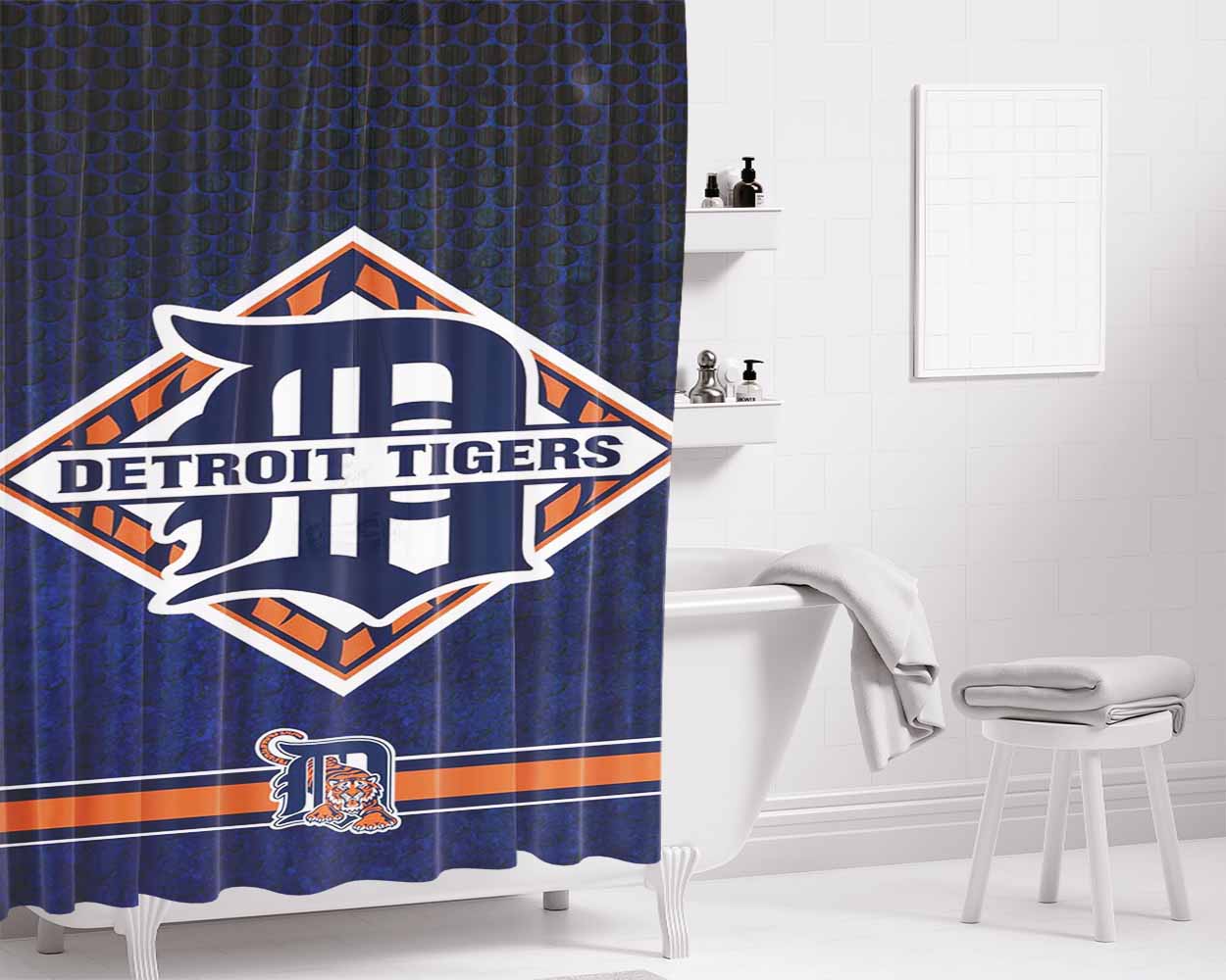 Detroit Tiger Logo Design Bathroom Shower Curtain Fabric Waterproof | 66 X 72 Inch